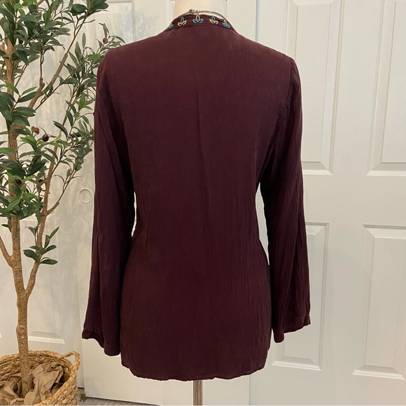 Johnny Was Floral Embroidered Blouse in Rich Burgundy - Picture 9 of 12